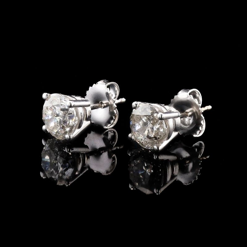 Photo 1 of 3.09ctw G COLOR I1 to I2 CLARITY Diamond 18K White Gold Stud Earrings with Appraisal ER006500

