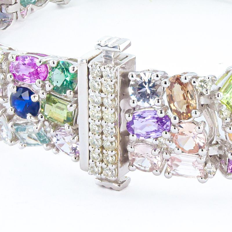 Photo 1 of 30.84ctw UNHEATED MultiColor Sapphire and 1.36ctw Diamond Platinum Bracelet size 7" (GIA CERTIFIED) with Appraisal BR008406

