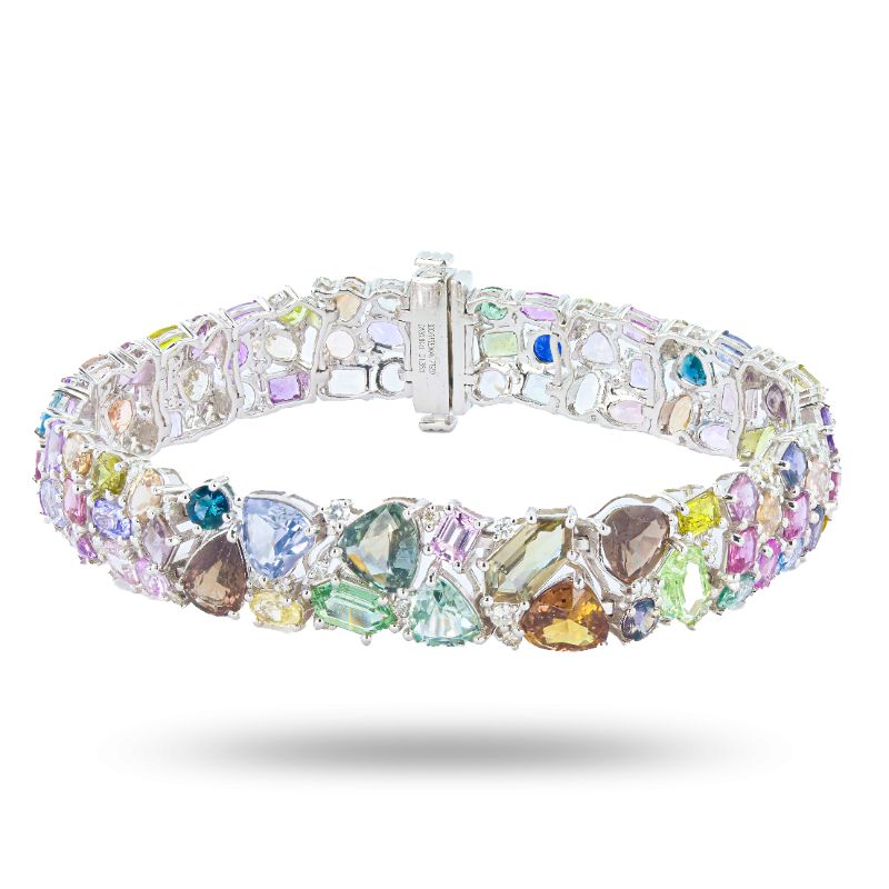 Photo 1 of 30.84ctw UNHEATED MultiColor Sapphire and 1.36ctw Diamond Platinum Bracelet size 7" (GIA CERTIFIED) with Appraisal BR008406

