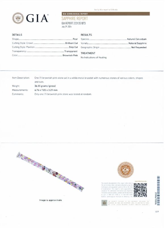 Photo 1 of 30.84ctw UNHEATED MultiColor Sapphire and 1.36ctw Diamond Platinum Bracelet size 7" (GIA CERTIFIED) with Appraisal BR008406

