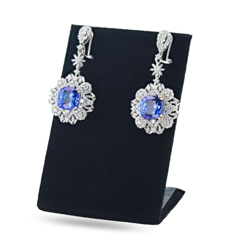 Photo 1 of 11.75ctw Tanzanite and 3.98ctw Diamond 14K White Gold Dangle Earrings with Appraisal ER007559