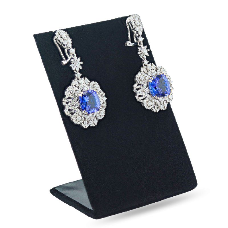 Photo 1 of 11.75ctw Tanzanite and 3.98ctw Diamond 14K White Gold Dangle Earrings with Appraisal ER007559

