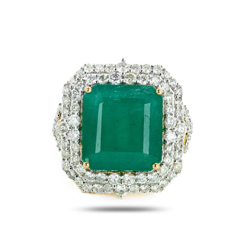 Photo 1 of 14.24ct Emerald and 2.38ctw Diamond 18K Yellow Gold Ring size 7 1/4 with Appraisal RN034877