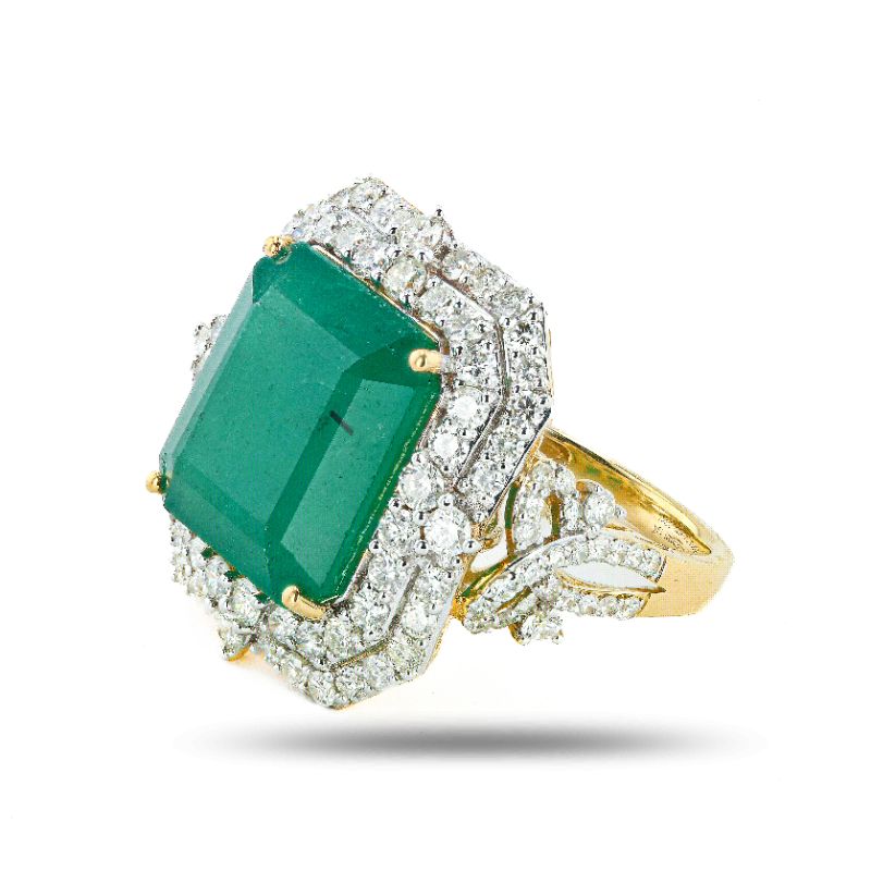 Photo 1 of 14.24ct Emerald and 2.38ctw Diamond 18K Yellow Gold Ring size 7 1/4 with Appraisal RN034877

