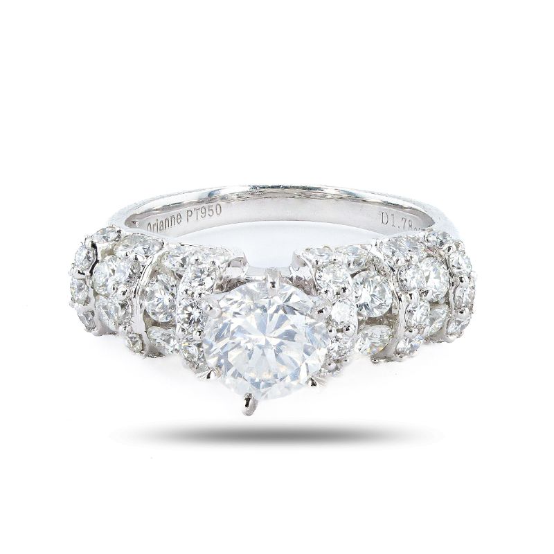 Photo 1 of 1.52ct H COLOR I1 CLARITY CENTER Diamond Platinum Ring Size 7 1/4 (3.30ctw Diamonds) with Appraisal RN025587


