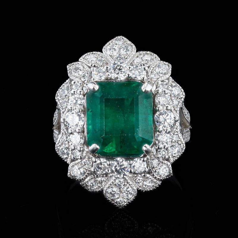 Photo 1 of 4.87ct Emerald and 1.44ctw Diamond Platinum Ring size 7 (GIA CERITIFIED) with Appraisal RN034470