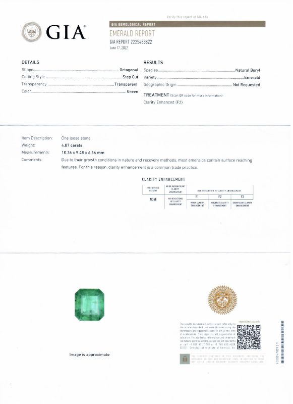 Photo 1 of 4.87ct Emerald and 1.44ctw Diamond Platinum Ring size 7 (GIA CERITIFIED) with Appraisal RN034470

