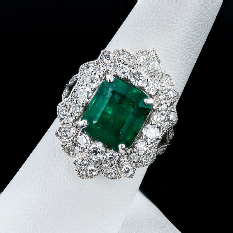 Photo 1 of 4.87ct Emerald and 1.44ctw Diamond Platinum Ring size 7 (GIA CERITIFIED) with Appraisal RN034470

