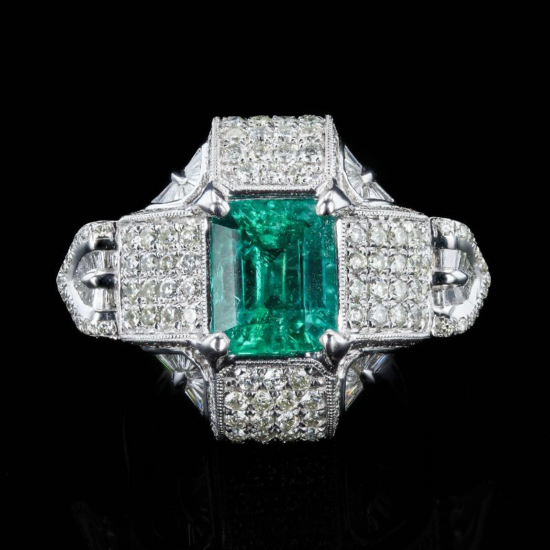 Photo 1 of 3.43ct Emerald and 2.37ctw Diamond Platinum Ring Size 7 with Appraisal RN033726