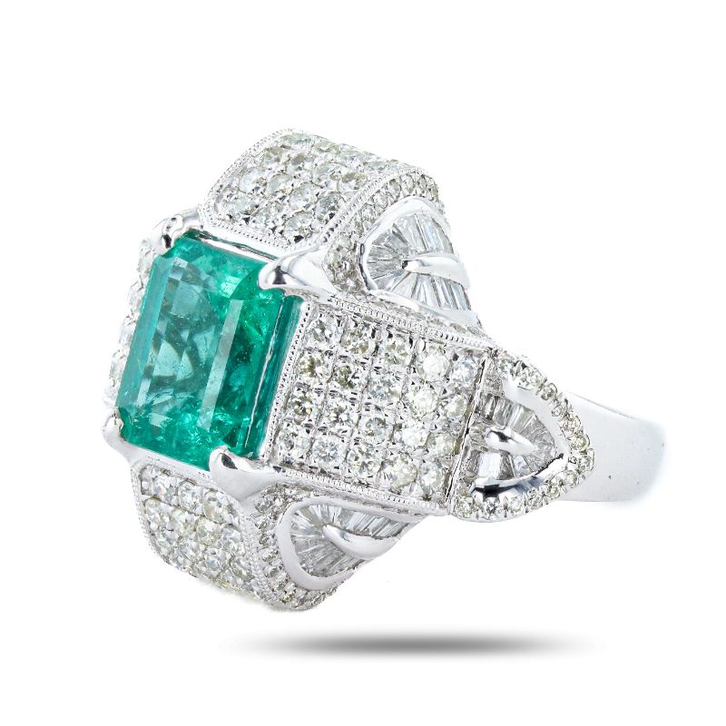 Photo 1 of 3.43ct Emerald and 2.37ctw Diamond Platinum Ring Size 7 with Appraisal RN033726

