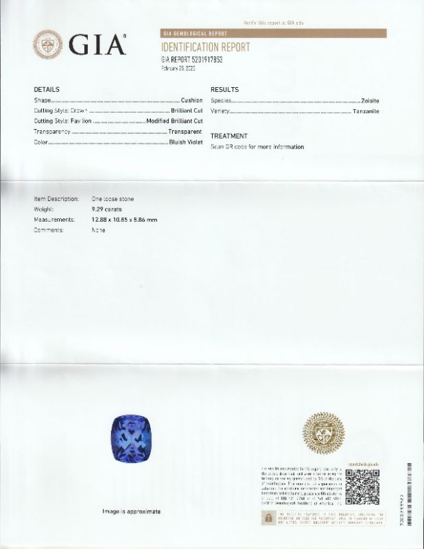 Photo 1 of 9.29ct Tanzanite and 1.05ctw Diamond Platinum Ring Size 7 (GIA CERTIFIED) with Appraisal RN028992