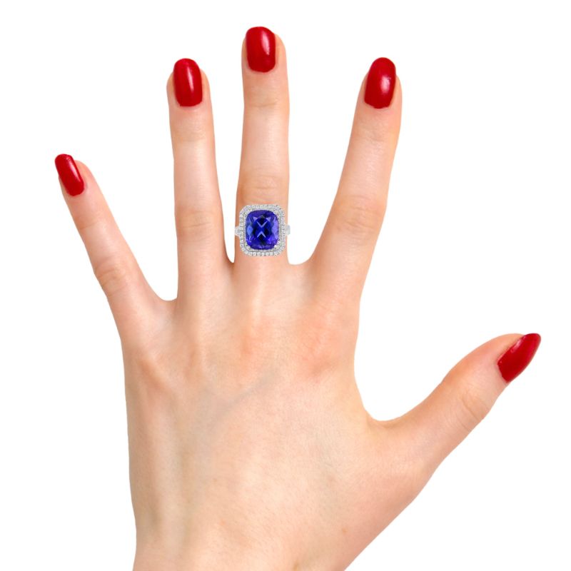 Photo 1 of 9.29ct Tanzanite and 1.05ctw Diamond Platinum Ring Size 7 (GIA CERTIFIED) with Appraisal RN028992