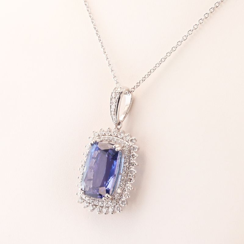 Photo 1 of 9.18ct Tanzanite and 1.33ctw Diamond Platinum Pendant/Necklace with Appraisal NK012431

