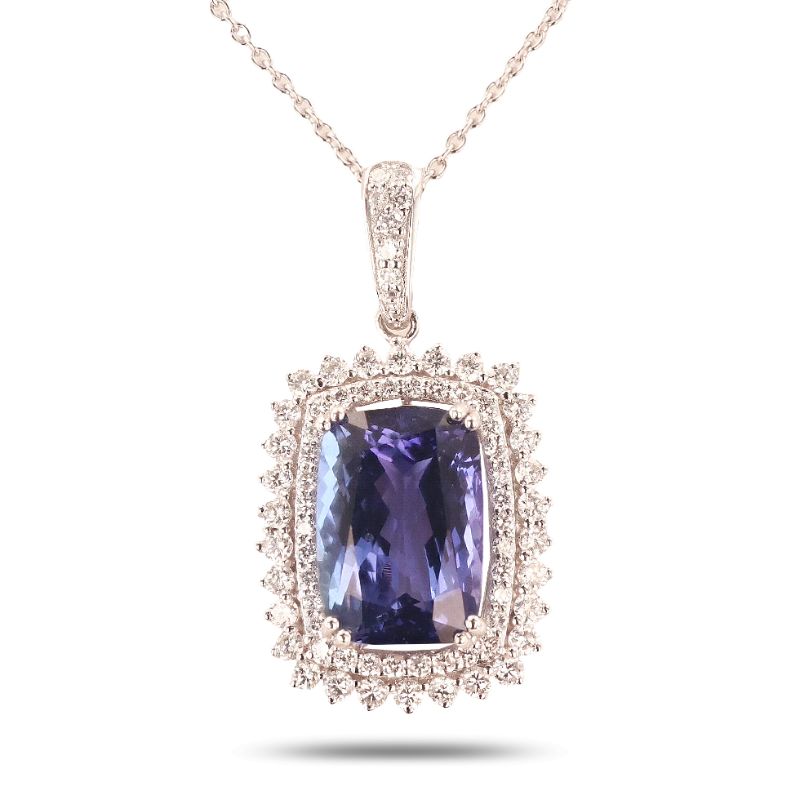 Photo 1 of 9.18ct Tanzanite and 1.33ctw Diamond Platinum Pendant/Necklace with Appraisal NK012431