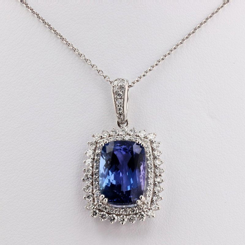 Photo 1 of 9.18ct Tanzanite and 1.33ctw Diamond Platinum Pendant/Necklace with Appraisal NK012431

