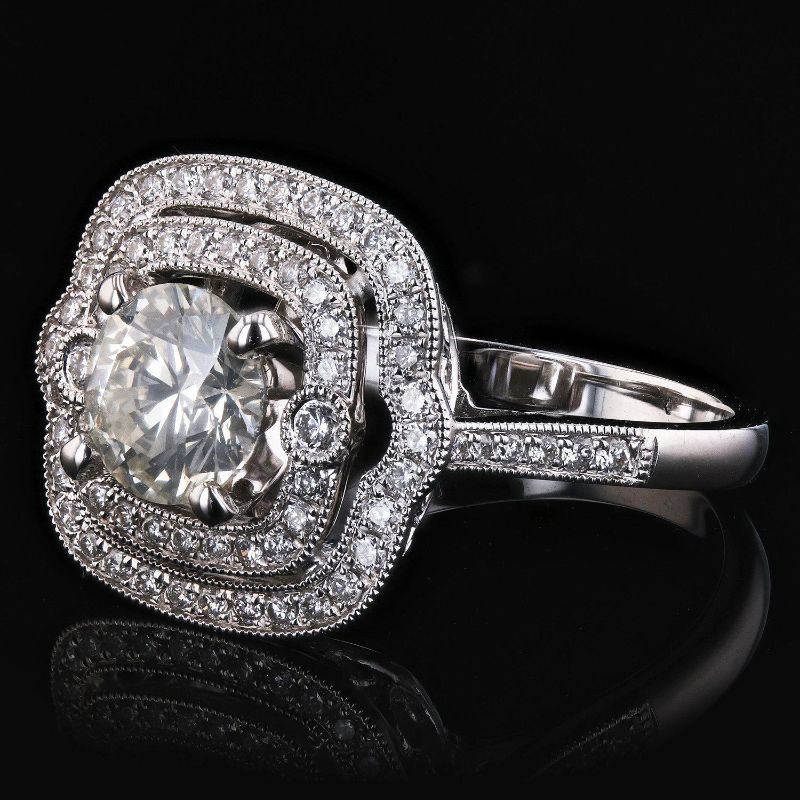 Photo 1 of 1.13ct CENTER Diamond 14KT White Gold Ring Size 7 (1.58ctw Diamonds) with Appraisal RN025448

