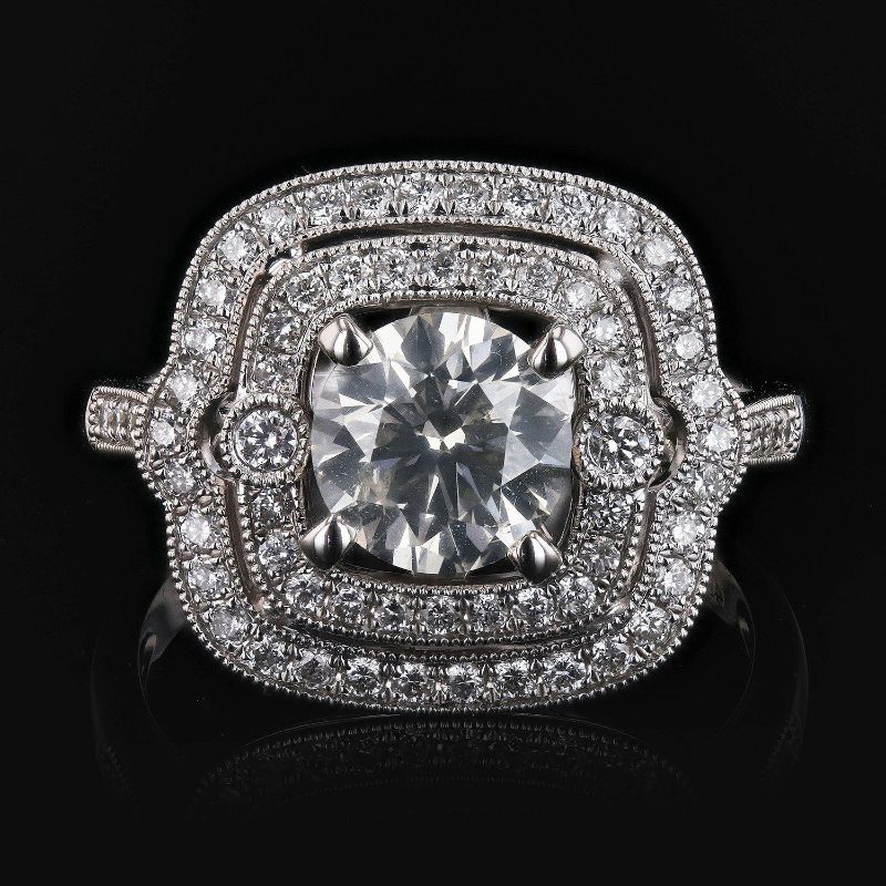 Photo 1 of 1.13ct CENTER Diamond 14KT White Gold Ring Size 7 (1.58ctw Diamonds) with Appraisal RN025448

