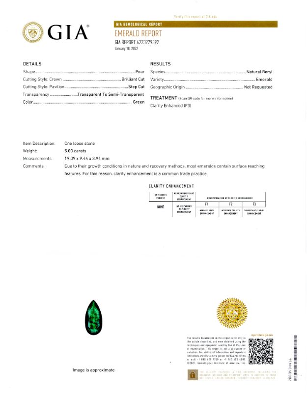 Photo 1 of 5.00ct Emerald and 0.99ctw Diamond 18K White Gold Ring Size 7 1/4 (GIA CERTIFIED) with Appraisal RN033170

