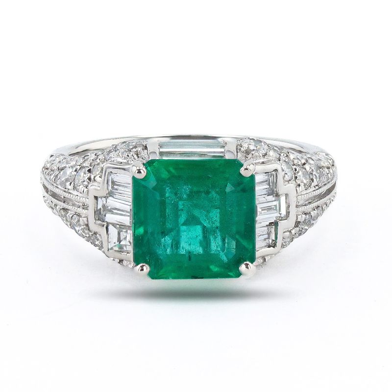 Photo 1 of 2.68ct Emerald and 1.97ctw Diamond Platinum Ring Size 6 1/4 with Appraisal RN036761
