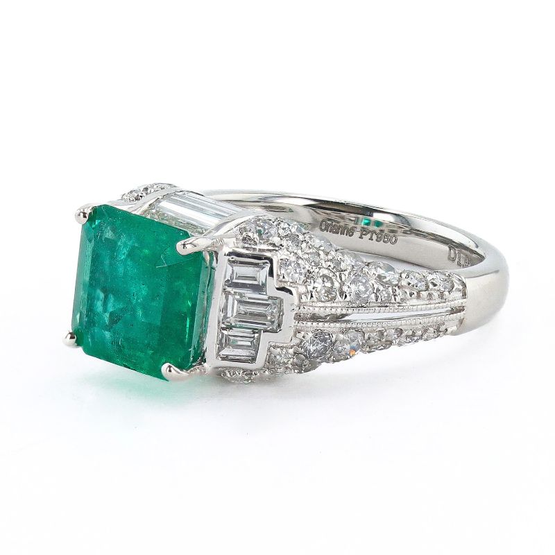 Photo 1 of 2.68ct Emerald and 1.97ctw Diamond Platinum Ring Size 6 1/4 with Appraisal RN036761

