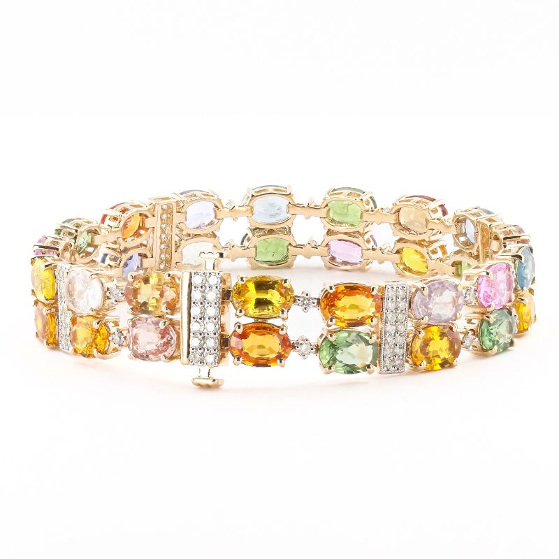 Photo 1 of 32.92ctw MultiColor Sapphire and 1.17ctw Diamond 14K Yellow Gold Bracelet with Appraisal BR008345

