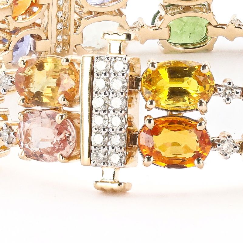 Photo 1 of 32.92ctw MultiColor Sapphire and 1.17ctw Diamond 14K Yellow Gold Bracelet with Appraisal BR008345

