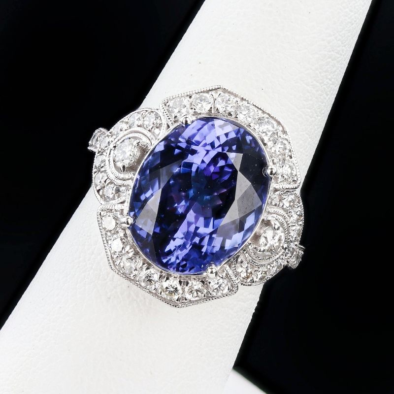 Photo 1 of 8.67ct Tanzanite and 0.98ctw Diamond Platinum Ring Size 6 1/2 (GIA CERTIFIED) with Appraisal RN037010

