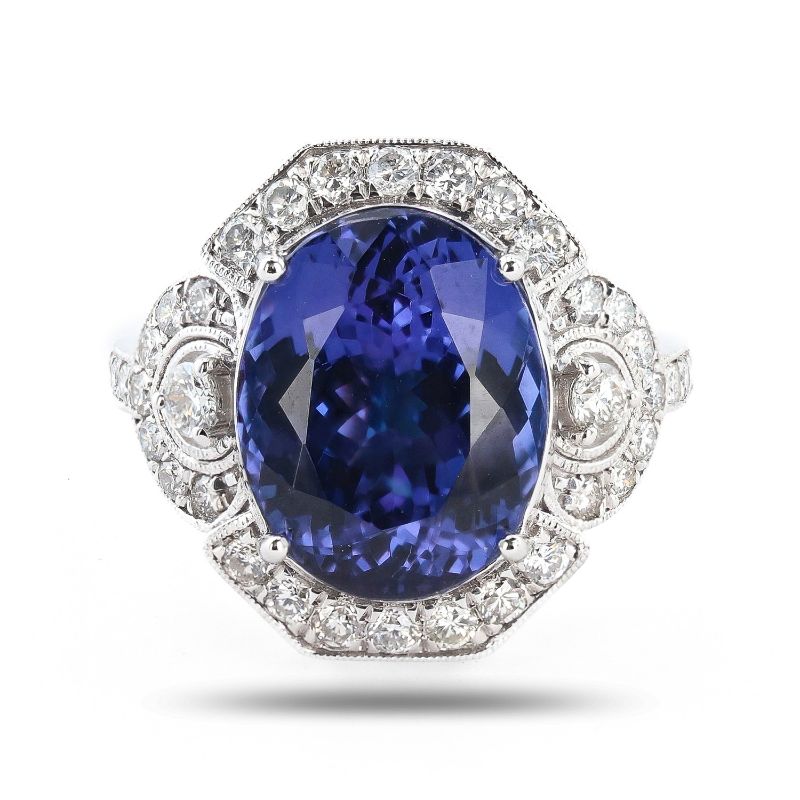Photo 1 of 8.67ct Tanzanite and 0.98ctw Diamond Platinum Ring Size 6 1/2 (GIA CERTIFIED) with Appraisal RN037010

