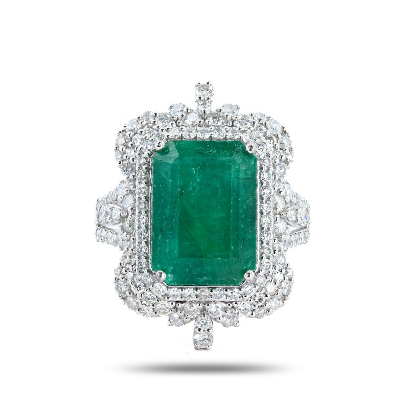 Photo 1 of 8.79ct Emerald and 1.47ctw Diamond Platinum Ring Size 7 1/4 with Appraisal RN034878