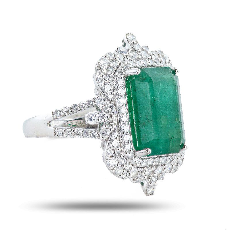 Photo 1 of 8.79ct Emerald and 1.47ctw Diamond Platinum Ring Size 7 1/4 with Appraisal RN034878

