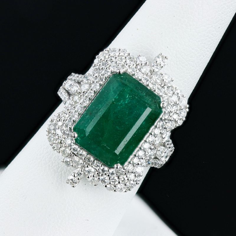 Photo 1 of 8.79ct Emerald and 1.47ctw Diamond Platinum Ring Size 7 1/4 with Appraisal RN034878

