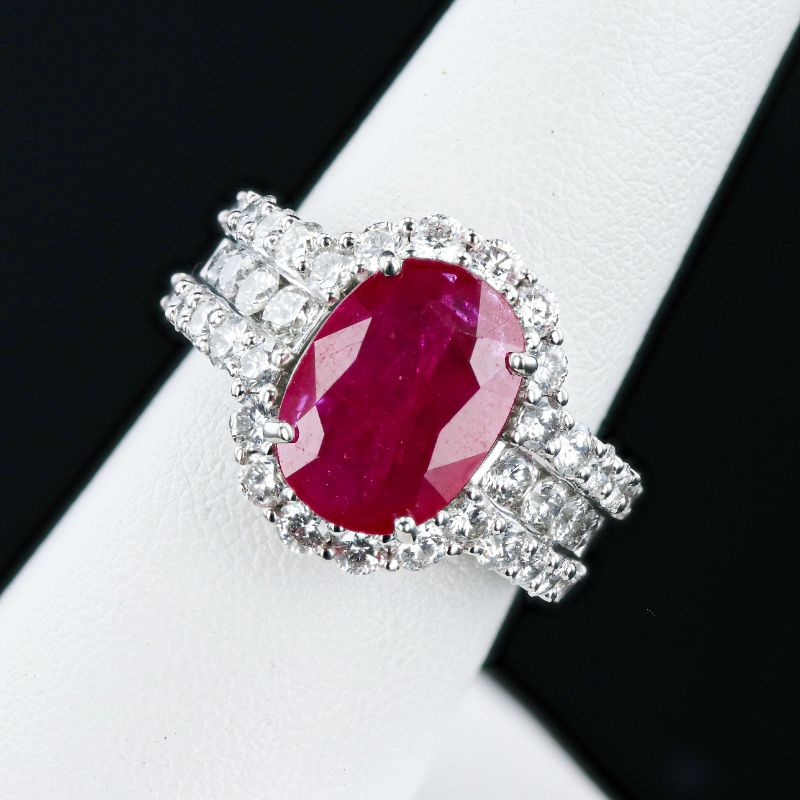 Photo 1 of 4.62ct Ruby and 2.13ctw Diamond Platinum Ring Size 7 with Appraisal RN036893

