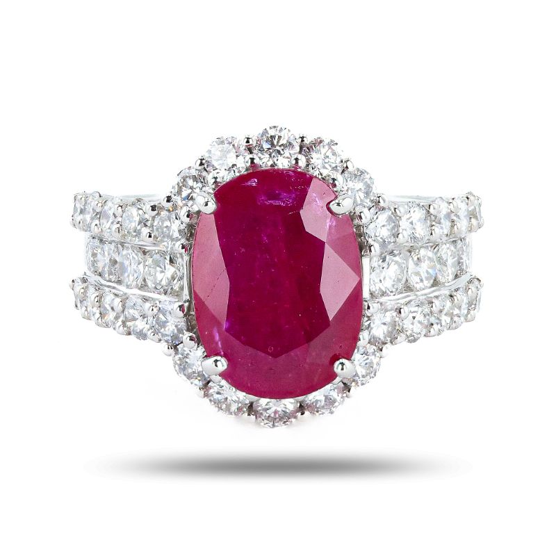 Photo 1 of 4.62ct Ruby and 2.13ctw Diamond Platinum Ring Size 7 with Appraisal RN036893

