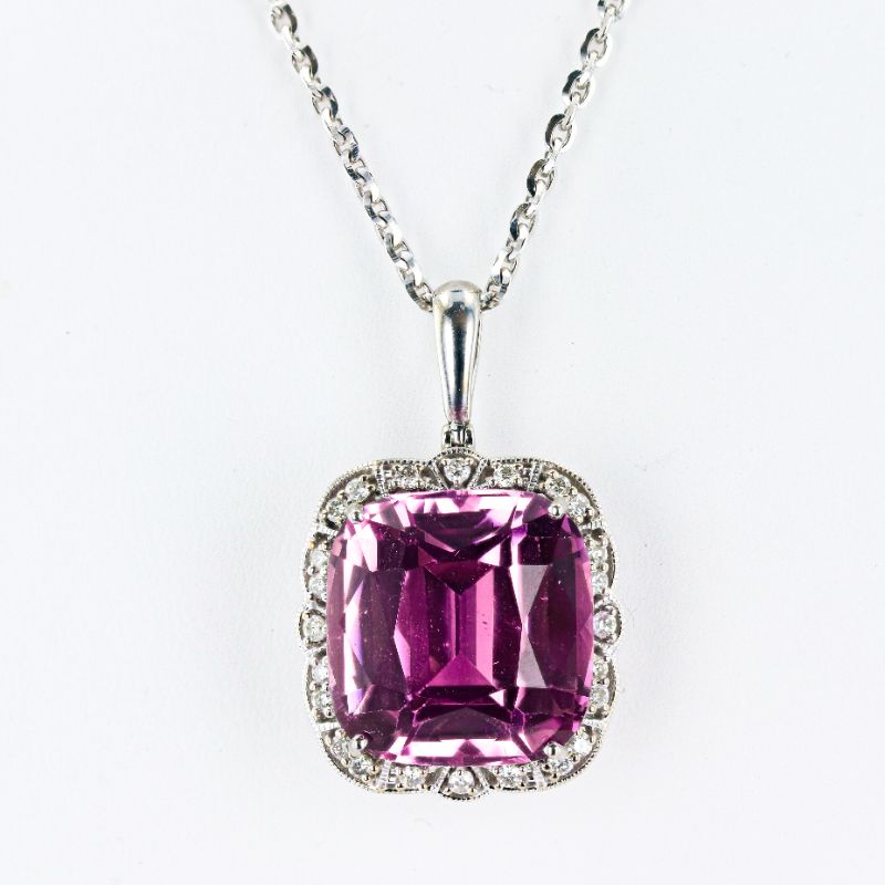 Photo 1 of 28.44ct Kunzite and 0.53ctw Diamond 14K White Gold Pendant NK015929

