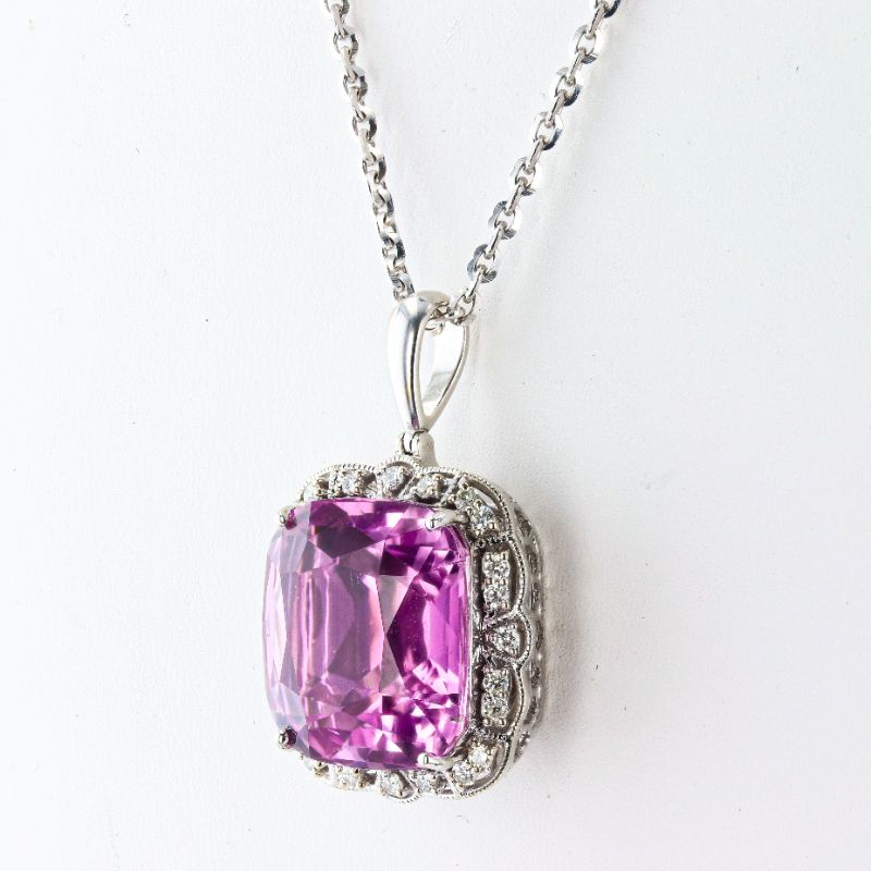 Photo 1 of 28.44ct Kunzite and 0.53ctw Diamond 14K White Gold Pendant NK015929

