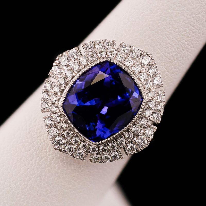 Photo 1 of 7.86ct Tanzanite and 0.69ctw Diamond Platinum Ring Size 7 (GIA CERTIFIED) with Appraisal RN038569

