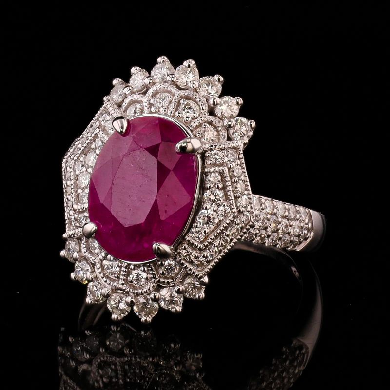 Photo 1 of 4.55ct BURMESE Ruby and 0.90ctw Diamond Platinum Ring Size 7 (GIA CERTIFIED) with Appraisal RN037050

