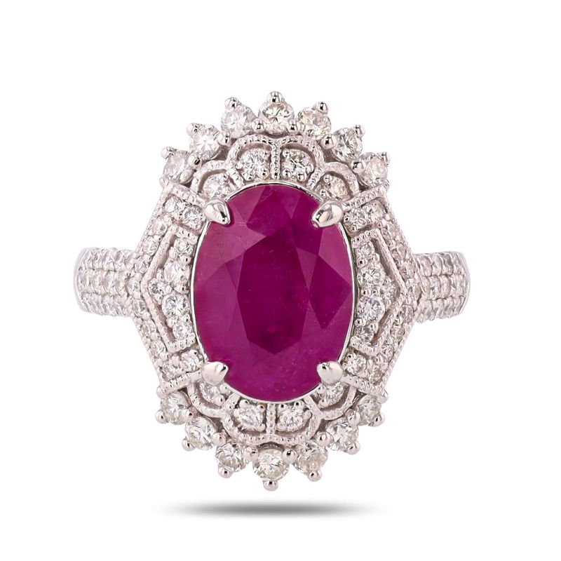 Photo 1 of 4.55ct BURMESE Ruby and 0.90ctw Diamond Platinum Ring Size 7 (GIA CERTIFIED) with Appraisal RN037050

