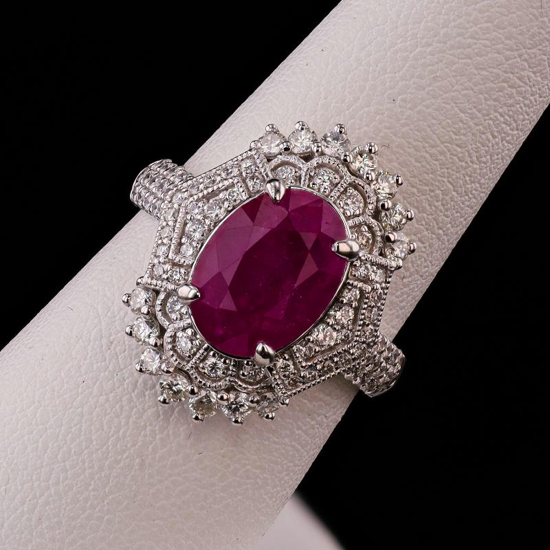 Photo 1 of 4.55ct BURMESE Ruby and 0.90ctw Diamond Platinum Ring Size 7 (GIA CERTIFIED) with Appraisal RN037050

