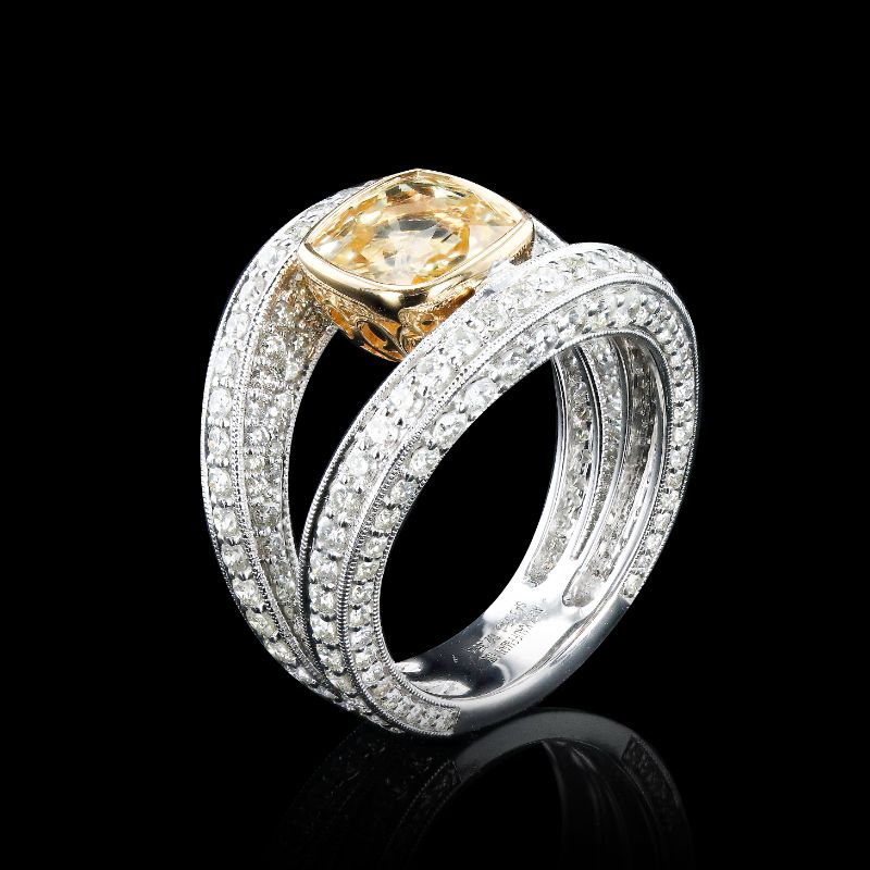 Photo 1 of 3.55ct UNHEATED Yellow Sapphire and 2.35ctw Diamond 18K White and Yellow Gold Ring size 7 (GIA CERTIFIED) with Appraisal RN037369

