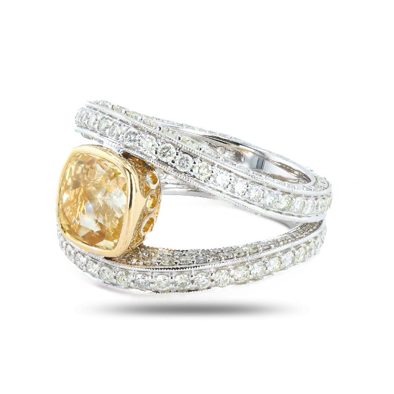 Photo 1 of 3.55ct UNHEATED Yellow Sapphire and 2.35ctw Diamond 18K White and Yellow Gold Ring size 7 (GIA CERTIFIED) with Appraisal RN037369

