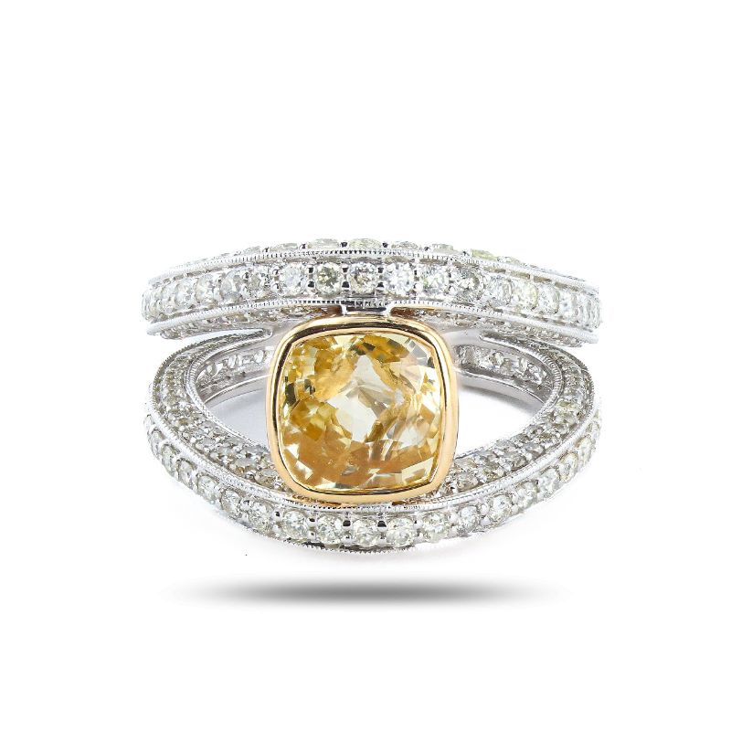 Photo 1 of 3.55ct UNHEATED Yellow Sapphire and 2.35ctw Diamond 18K White and Yellow Gold Ring size 7 (GIA CERTIFIED) with Appraisal RN037369

