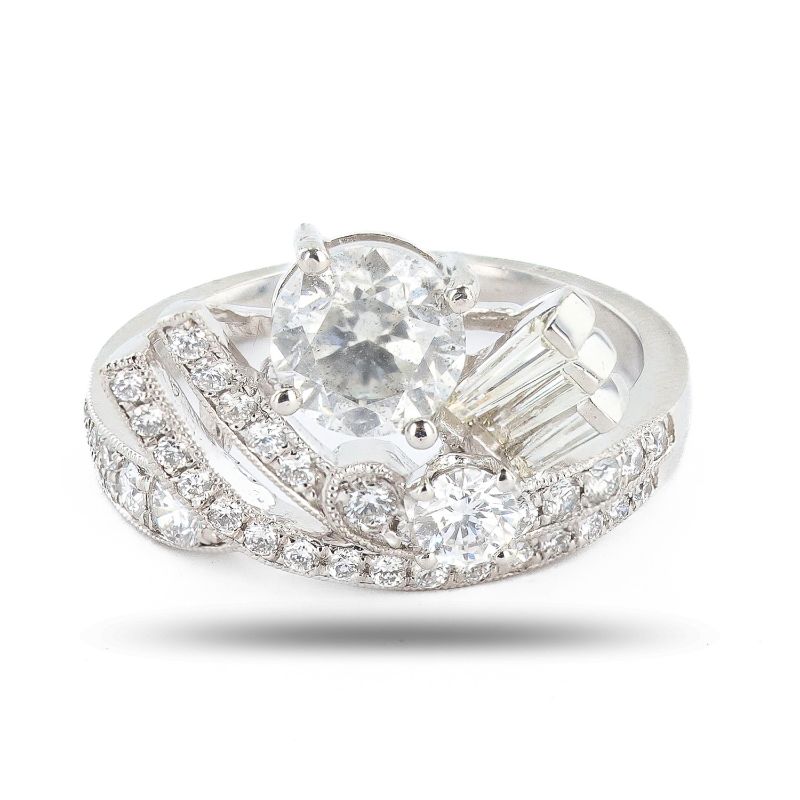 Photo 1 of 1.23ct H COLOR SI3 CLARITY CENTER Diamond Platinum Ring Size 7 (2.22ctw Diamonds) with Appraisal RN034480

