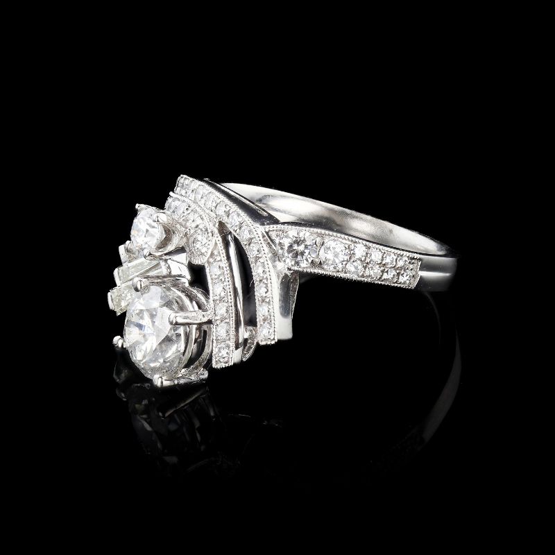Photo 1 of 1.23ct H COLOR SI3 CLARITY CENTER Diamond Platinum Ring Size 7 (2.22ctw Diamonds) with Appraisal RN034480

