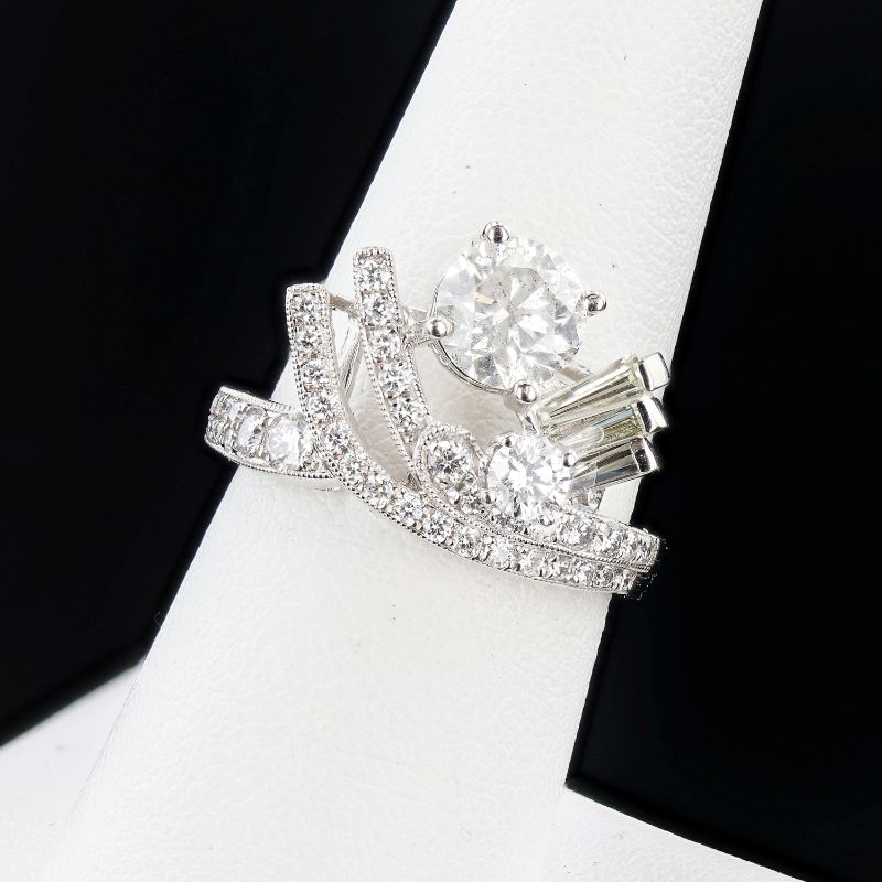 Photo 1 of 1.23ct H COLOR SI3 CLARITY CENTER Diamond Platinum Ring Size 7 (2.22ctw Diamonds) with Appraisal RN034480

