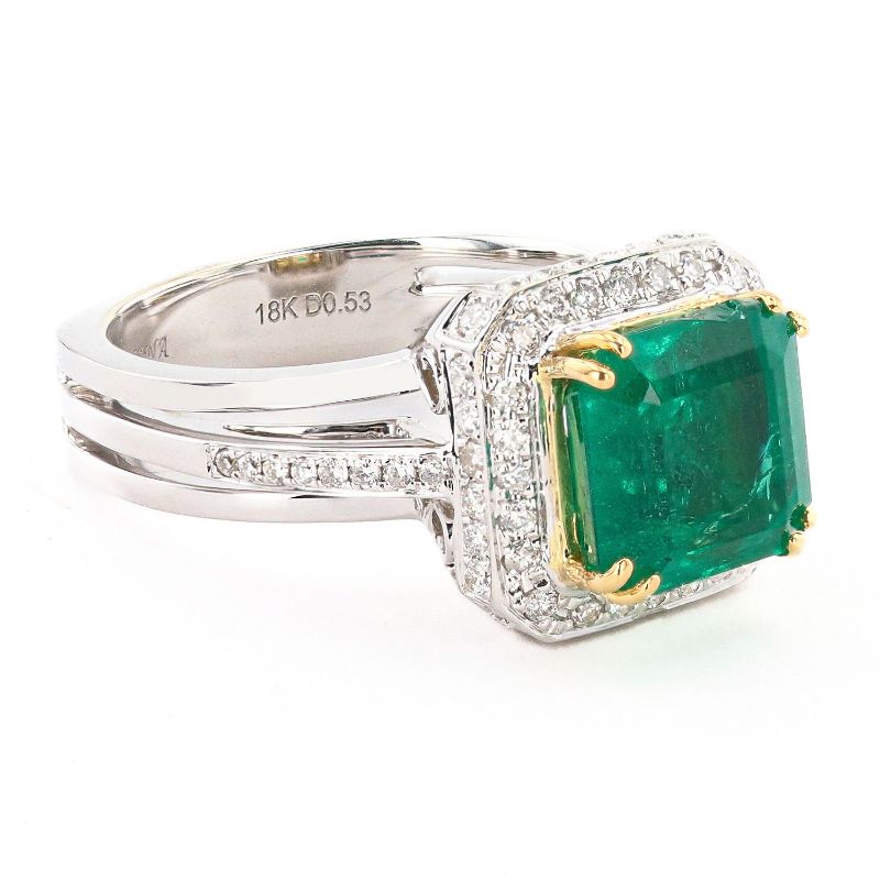 Photo 1 of 3.77ct Emerald and 0.53ctw Diamond 18K White and Yellow Gold Ring size 6 1/4 with Appraisal RN036248

