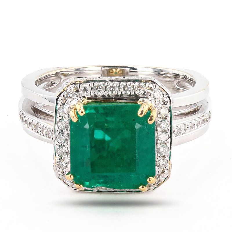 Photo 1 of 3.77ct Emerald and 0.53ctw Diamond 18K White and Yellow Gold Ring size 6 1/4 with Appraisal RN036248

