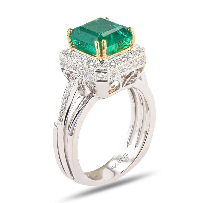 Photo 1 of 3.77ct Emerald and 0.53ctw Diamond 18K White and Yellow Gold Ring size 6 1/4 with Appraisal RN036248

