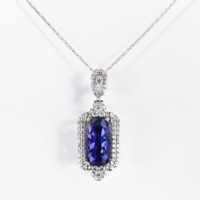 Photo 1 of 7.90ct Tanzanite and 0.95ctw Diamond Platinum Pendant (GIA CERTIFIED) with Appraisal NK014784