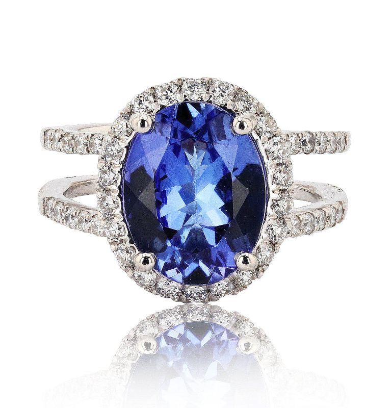 Photo 1 of 3.79ct Tanzanite and 0.66ctw Diamond Platinum Ring Size 6 1/2 with Appraisal RN028631